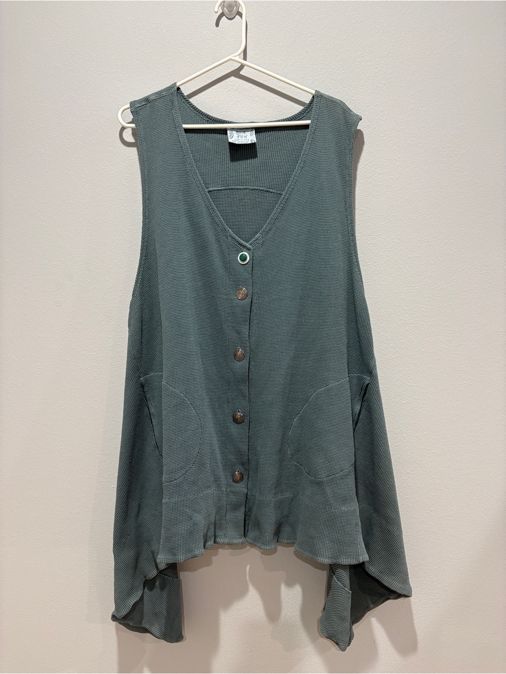 Blue Fish Vintage Sleeveless Unique Button Front Tunic in Sage Green